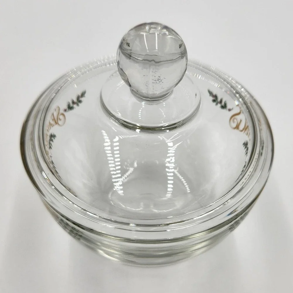 VTG Hometrends Anchor Hocking Glass Sugar & Cream Set Season Greetings Deadstock